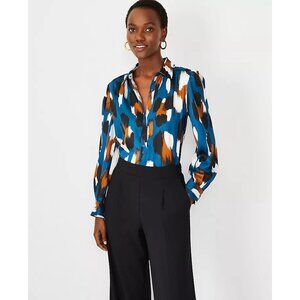 Ann Taylor Womens Plus XXL Abstract Animal Print Shirred Blouse Shirt Top